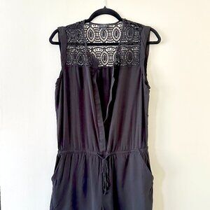 Ann Taylor LOFT Black Crochet Sleeveless Jumper Romper